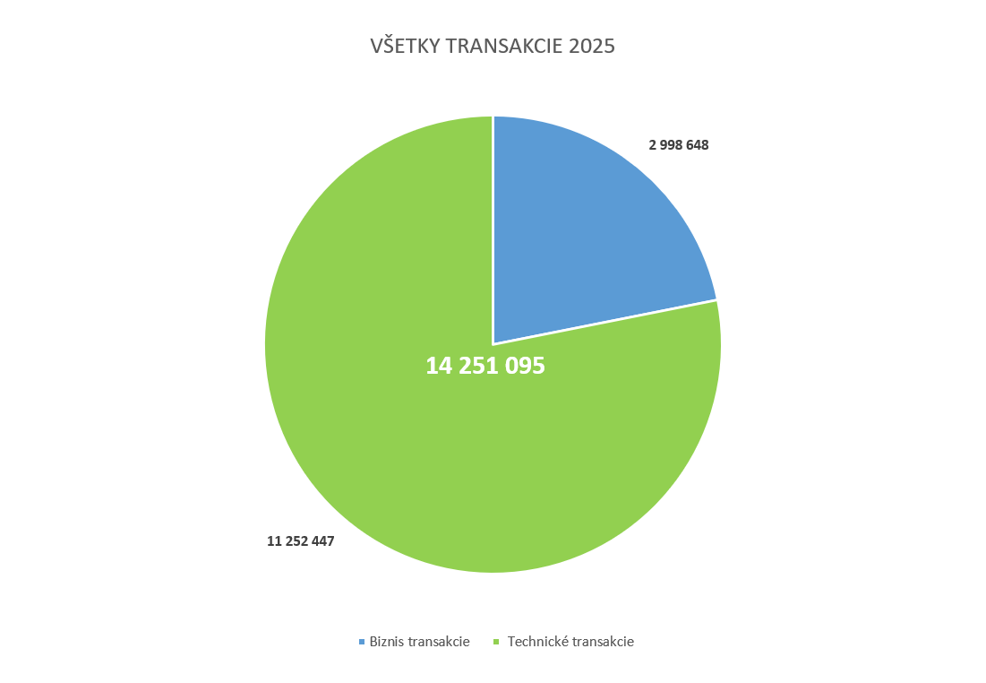 Ilustračný koláčový graf zobrazujúci všetky transakcie za rok 2025.