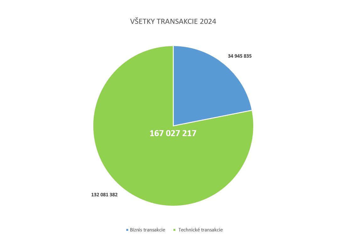 Ilustračný koláčový graf zobrazujúci všetky transakcie za rok 2024.